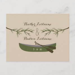 Evergreen Branches + Kanufahren Save the Date rust Ankündigungspostkarte