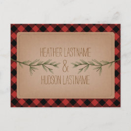 Evergreen Branches Kariert rustikal Save the Date Ankündigungspostkarte