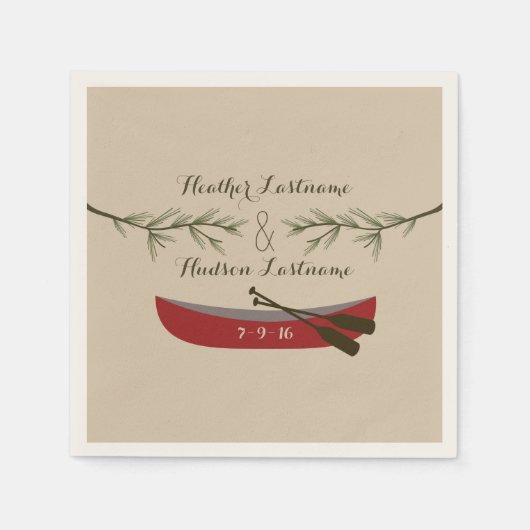 Evergreen Branches + Red Canoe Wedding Serviette (Vorderseite)