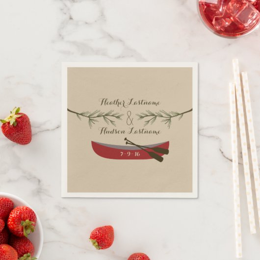 Evergreen Branches + Red Canoe Wedding Serviette (Beispiel)