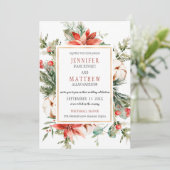 Evergreen Branches Red Poinsettia Gold Wedding | Einladung (Stehend Vorderseite)