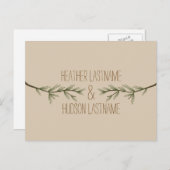 Evergreen Branches Rustic Save the Date Ankündigungspostkarte (Vorne/Hinten)