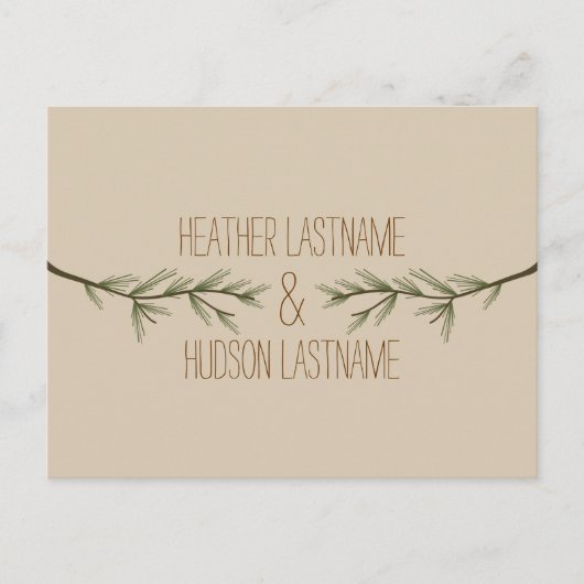 Evergreen Branches Rustic Save the Date Ankündigungspostkarte (Vorderseite)