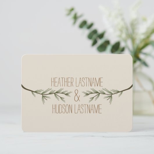 Evergreen Branches Rustic Wedding R.S.V.P. RSVP Karte (Stehend Vorderseite)