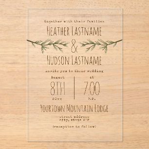 Evergreen Branches Rustic Woodland Wedding Acryleinladungen