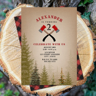 Evergreen Buffalo Kariert Ax Lumberjack Geburtstag Einladung