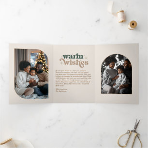 Evergreen Chic Cosy Vibes Retro Weihnachts-Foto Dreifach Gefaltete Urlaubskarte