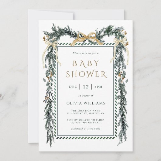 Evergreen Christmas Garland Baby Shower Einladung (Vorderseite)