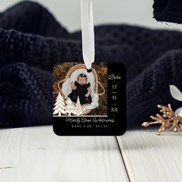 Evergreen Christmas Tree Baby Birth Stat Foto Ornament Aus Metall