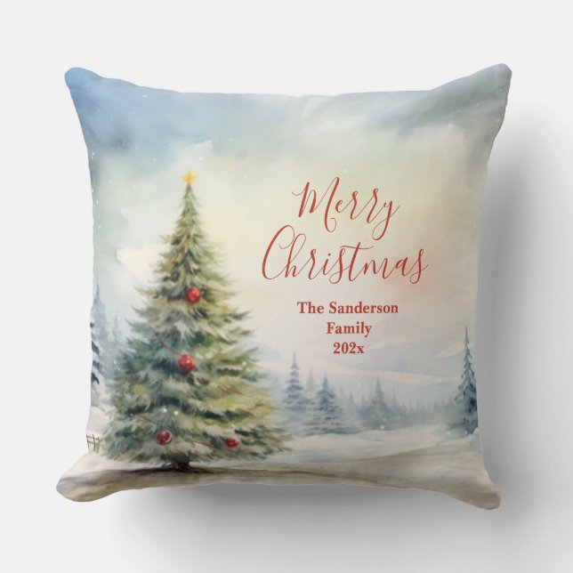 Evergreen Christmas Tree Vintag Kissen (Vorderseite)