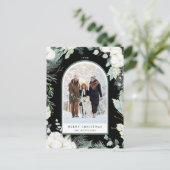 Evergreen & Cotton Blume Arch Foto Holiday Black Postkarte (Stehend Vorderseite)