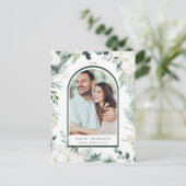 Evergreen & Cotton Blume Arch Foto Holiday Postkarte (Stehend Vorderseite)