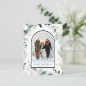 Evergreen & Cotton Blume Arch Foto Holiday Postkarte (Stehend Vorderseite)