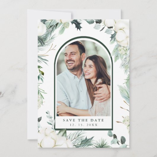 Evergreen & Cotton Blume Arch Foto Rett The Dat Save The Date (Vorderseite)