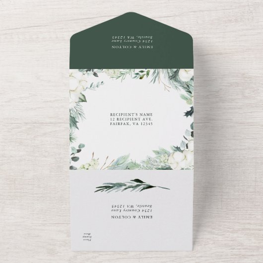 Evergreen & Cotton Blume Arch Wedding All In One Einladung (Außenbereich)