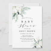 Evergreen & Cotton Blume Bouquet Babydusche Einladung (Vorderseite)