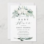 Evergreen & Cotton Blume Bouquet Babydusche Einladung (Vorderseite)