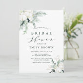 Evergreen & Cotton Blume Bouquet Brautparty Einladung (Stehend Vorderseite)