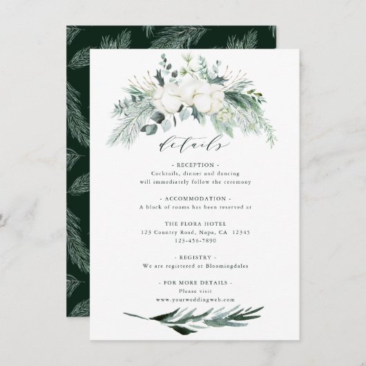 Evergreen & Cotton Blume Bouquet Wedding Details Begleitkarte (Vorne/Hinten)