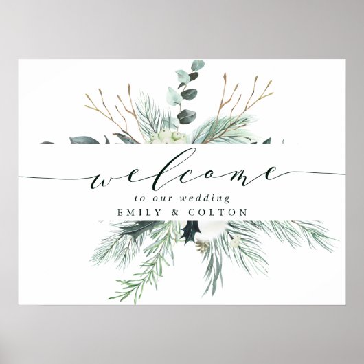 Evergreen & Cotton Blume Bouquet Wedding Willkomme Poster (Vorne)