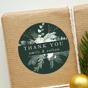 Evergreen & Cotton Blume Elegant Danke Green Runder Aufkleber