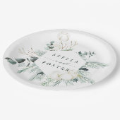 Evergreen & Cotton Blume Elegante Hexagon Hochzeit Pappteller (Schrägansicht)