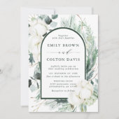 Evergreen & Cotton Blume Elegante Hochzeit Einladung (Vorderseite)