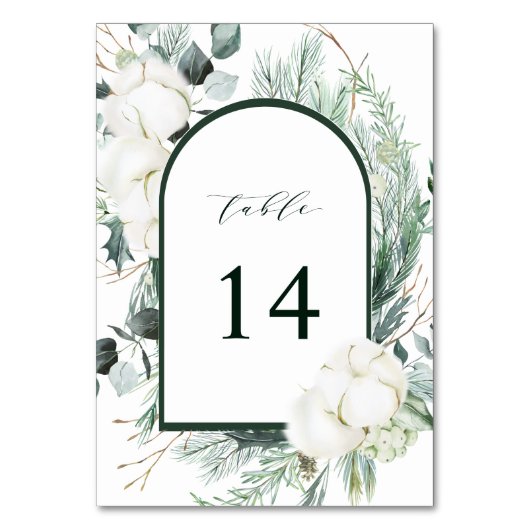 Evergreen & Cotton Blume Elegante Hochzeit Tischnummer (Rückseite)