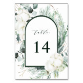 Evergreen & Cotton Blume Elegante Hochzeit Tischnummer (Vorderseite)