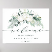Evergreen & Cotton Blume Elegante Hochzeit Willkom Poster (Vorne)