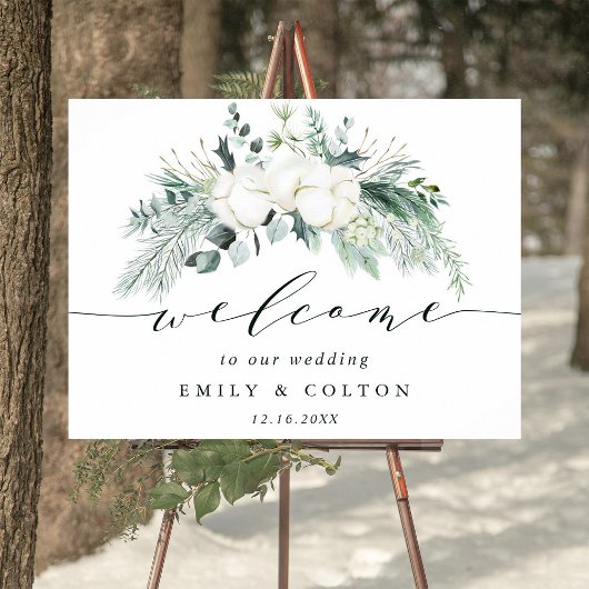 Evergreen & Cotton Blume Elegante Hochzeit Willkom Poster