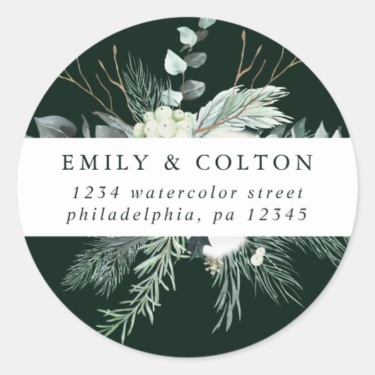Evergreen & Cotton Blume Elegante Rücksendeadresse Runder Aufkleber (Vorderseite)