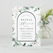 Evergreen & Cotton Blume Elegantes Brautparty Einladung (Stehend Vorderseite)