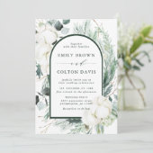 Evergreen & Cotton Blume Elegantes Hochzeitsfest - Einladung (Stehend Vorderseite)