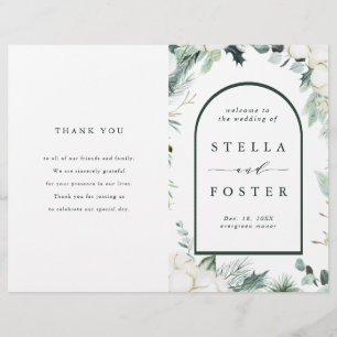 Evergreen & Cotton-Blume: Gedecktes Hochzeitsprogr