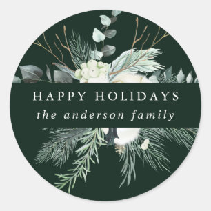 Evergreen & Cotton Blume Happy Holidays Green Runder Aufkleber