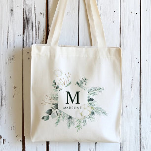 Evergreen & Cotton Blume Personalisiert Name Tragetasche