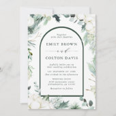 Evergreen & Cotton Blume Wasserfarbenhochzeit Einladung (Vorderseite)
