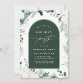 Evergreen & Cotton Blumen Watercolor Holiday Party Einladung (Vorderseite)