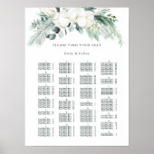 Evergreen & Cotton Flowers Wedding Seating Chart Poster (Vorne)
