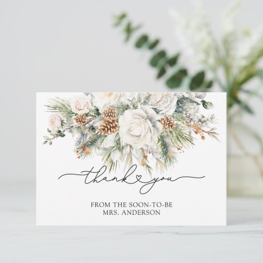 Evergreen Elegant Winter Brautparty Vielen Dank Karte (Stehend Vorderseite)