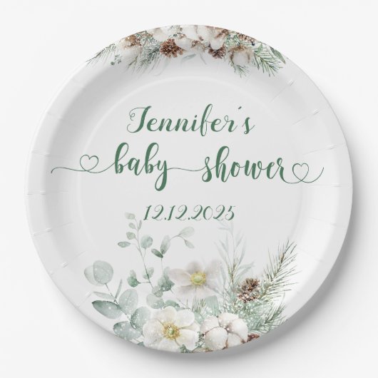 Evergreen elegante, geschlechtsneutrale Babydusche Pappteller (Vorderseite)