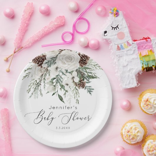 Evergreen elegante, geschlechtsneutrale Babydusche Pappteller (Party)