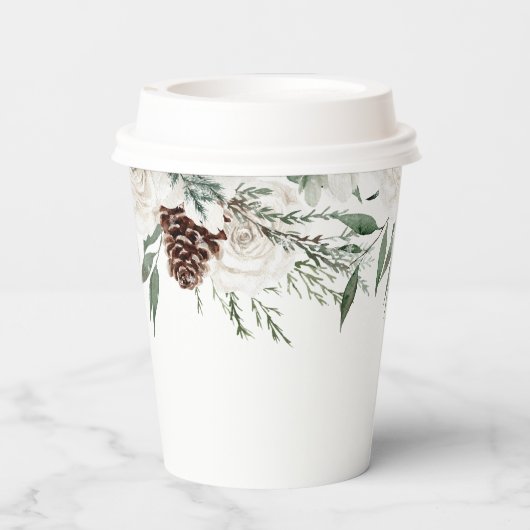 Evergreen elegante Kiefernwälder Babydusche Pappbecher (Rückseite)