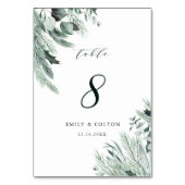 Evergreen Elegante Watercolor Wedding Tischnummer (Vorderseite)