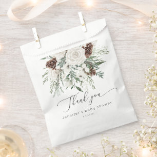 Evergreen elegante Winter Babydusche Danke Geschenktütchen