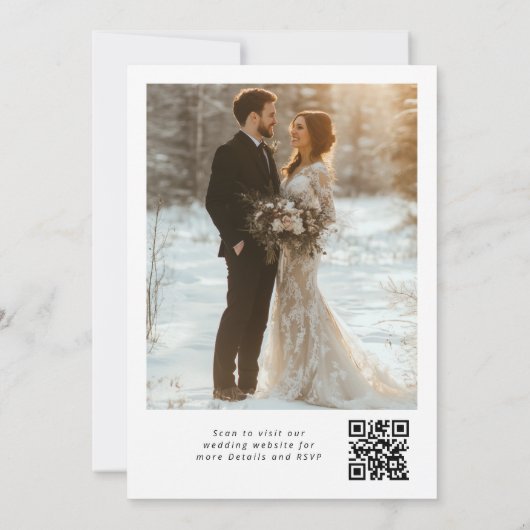 Evergreen elegante Winter Hochzeit QR Code Foto Einladung (Rückseite)