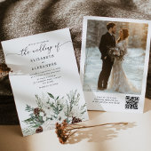 Evergreen elegante Winter Hochzeit QR Code Foto Einladung