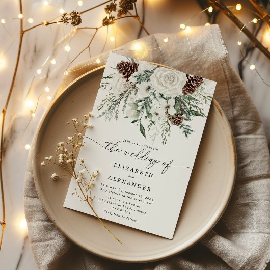 Evergreen elegante Winterhochzeit Einladung