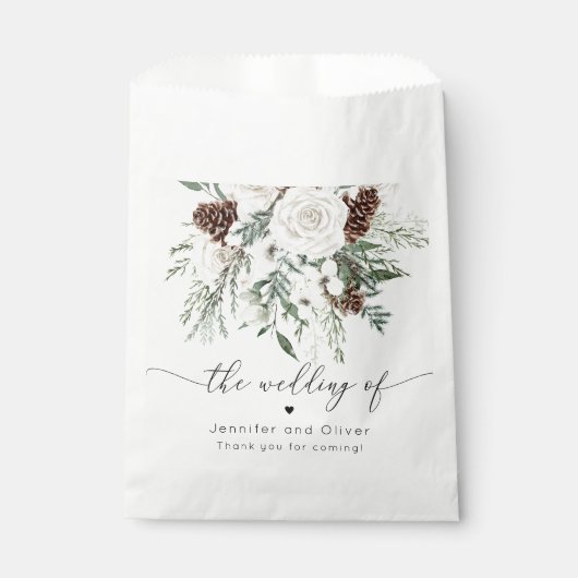 Evergreen elegante Winterhochzeit Geschenktütchen (Vorderseite)